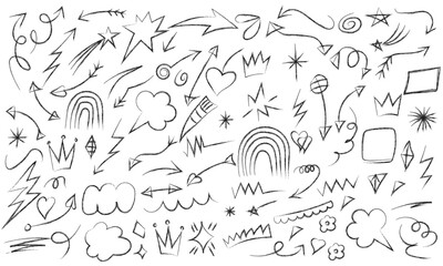 Hand Drawn Doodle Collection with Arrows and Decorative Elements Vector Illustration