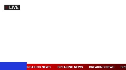 Breaking News - Lower third live breaking news background white screen and seamless looping ticker with blank text boxes.