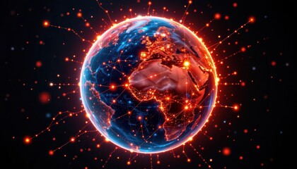 Vibrant Earth with Digital Connections Surrounding It, Illustrating Global Technology and Network Concept