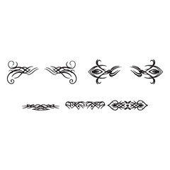 Seven Black Ornate Decorative Line and Swirl Elements