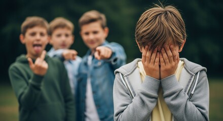 Child being bullied by peers, emotional distress, social exclusion, feeling sad and isolated