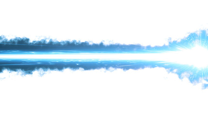 Bright blue energy beam emanating from a glowing light source against a white background, symbolizing power and innovation.