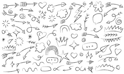 Hand Drawn Doodle Collection: Arrows, Hearts and Stars Vector Illustration