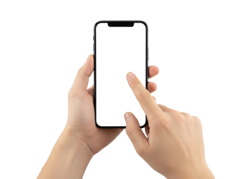 Digital Interaction: A hand delicately interacts with a sleek, modern smartphone, the bright display offering a vast canvas for endless possibilities. It embodies connectivity and the digital age. 