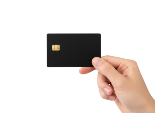 Credit Card: A hand holds a sleek, black credit card, displaying its elegant design and emphasizing ease of use.