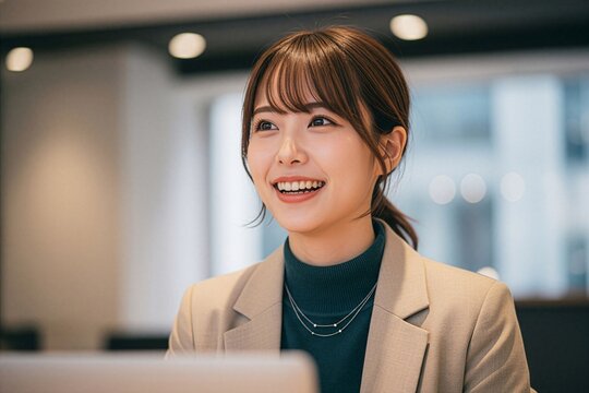 仕事中に良いアイデアを閃いた女性