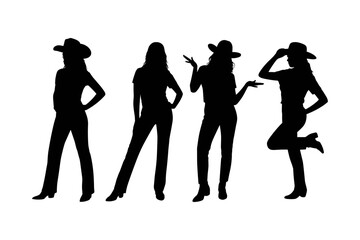 Cowgirl Silhouette Set Western Women in Cowboy Hats
