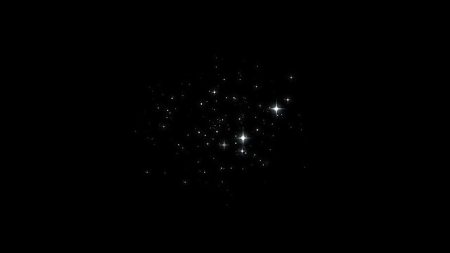 Explosive sparkling glitter stars animation, glowing glitter burst sparkle effect, glowing light trails, particle magic tail sparkling glitter star dust trail loop animation on black screen. 4k