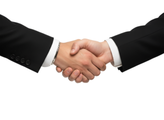 Handshake in Professional Partnership: A close-up shot of two individuals in business attire, shaking hands in a gesture of agreement and cooperation.