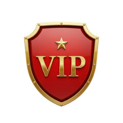 Elegant red and gold shield emblem with vip text and star isolated on transparent background