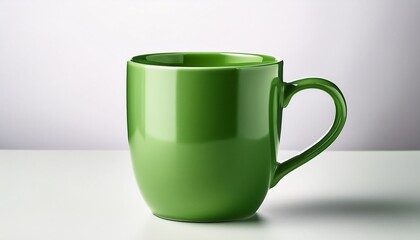 vibrant green ceramic mug on white background product photography minimalist style