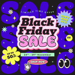 Black Friday Sale Y2K futuristic style vector illustration