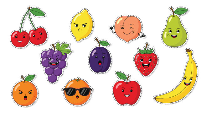 A vibrant collection of cartoon fruits each with a distinct playful expression and personality for engaging visual content.