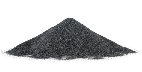 Pile of crushed black quartz isolated on a white background. Industrial fraction used in...