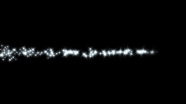 Magic glitter sparkle line with glowing doodle stars, white twinkling particles and fairy dust trail, luxury starlight confetti sparkle path, shining pixie dust glitter animation on black screen 4K
