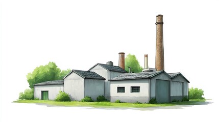 Factory buildings watercolor effect illustration