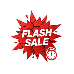 Explosive red flash sale burst with alarm clock icon isolated on transparent background