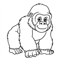 Cartoon gorilla outline drawing with friendly expression
