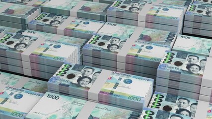 Philippines 1000 Peso Banknote Horizontal 3D Animation ? Realistic Money Flow, Business Investment, Finance, Economy, Banking, and Currency Exchange Visualization in Motion - Powered by Adobe