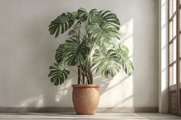 Decorative indoor plant Monstera bringing freshness to room design.
