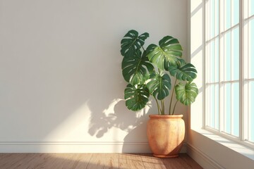 Indoor Monstera plant creating a calm, elegant interior vibe.