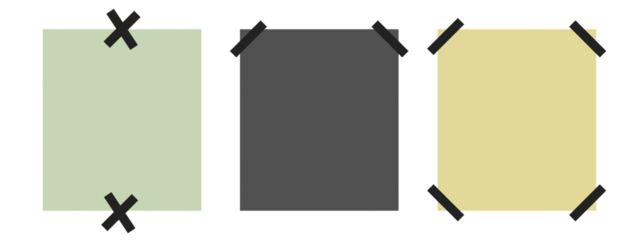 Three different colored sleeping bags laid out flat showing their shape and tie down points isolated on transparent background