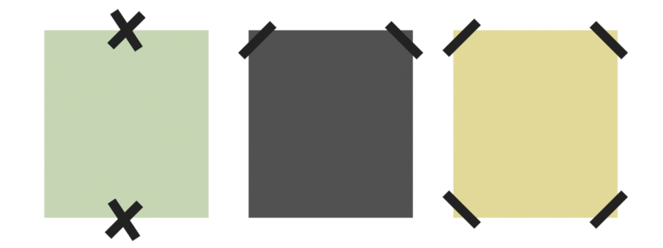 Three different colored sleeping bags laid out flat showing their shape and tie down points isolated on transparent background