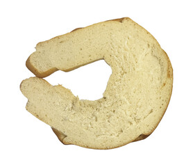 Dry rusk bread slice isolated for design element. Abstract food typography concept. Creative cutout of a toasted bakery product. Natural carbohydrate snack with a hole