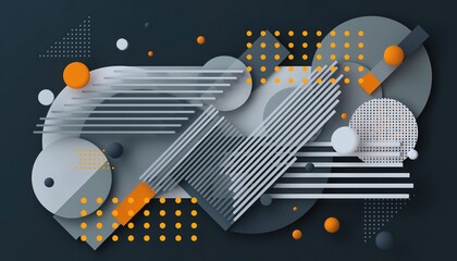 Modern Geometric Composition with Overlapping Shapes and Digital Elements