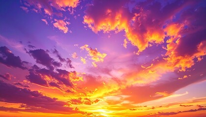 Obraz premium Vivid Sunset Sky with Golden and Purple Clouds