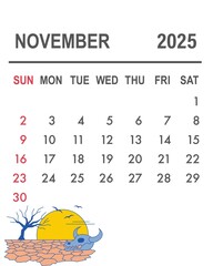 Autumn-themed November Calendar with Falling Leaf Illustrations