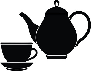 Porcelain tea set silhouette vector art illustration