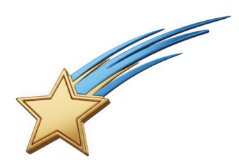 A golden star blue streaks, representing a shooting star or a symbol of success, isolated on a transparent background