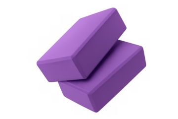 Two purple yoga blocks showing tools for enhancing flexibility, stability, and posture during exercise and meditation