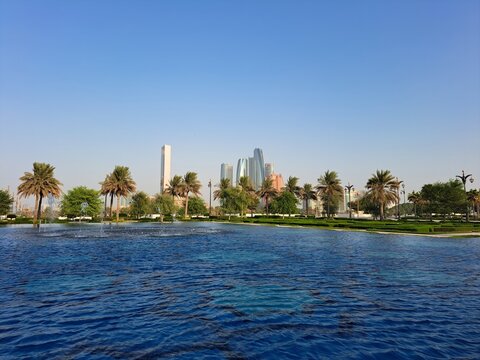 View on the Etihad Towers and Nearby Hotels from Qasr Al Watan - UAE Presidential Palace - in Abu, Dhabi, UAE