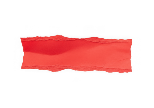 A torn strip of textured red paper a rough, uneven edge, isolated on a transparent background