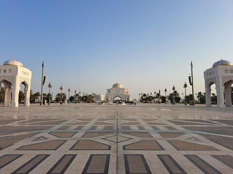 Plaza of Qasr Al Watan - UAE Presidential Palace - facing the Entry Gate in Abu, Dhabi, UAE