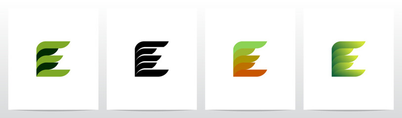 Leaf Fin Stacked Rectangle Rounded Corners Letter Initial Logo Design E