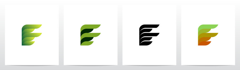 Leaf Fin Stacked Rectangle Rounded Corners Letter Initial Logo Design F