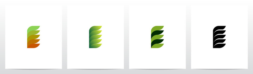Leaf Fin Stacked Rectangle Rounded Corners Letter Initial Logo Design I