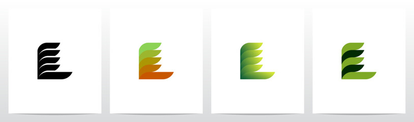 Leaf Fin Stacked Rectangle Rounded Corners Letter Initial Logo Design L