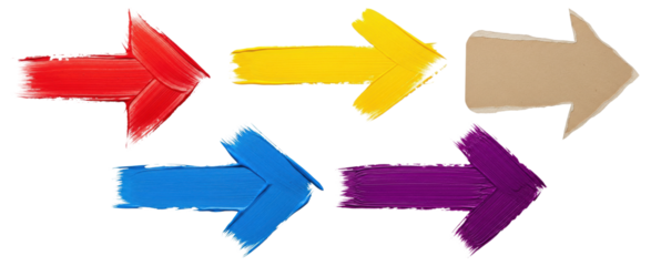 A colorful collection of arrows made from paint strokes and torn cardboard