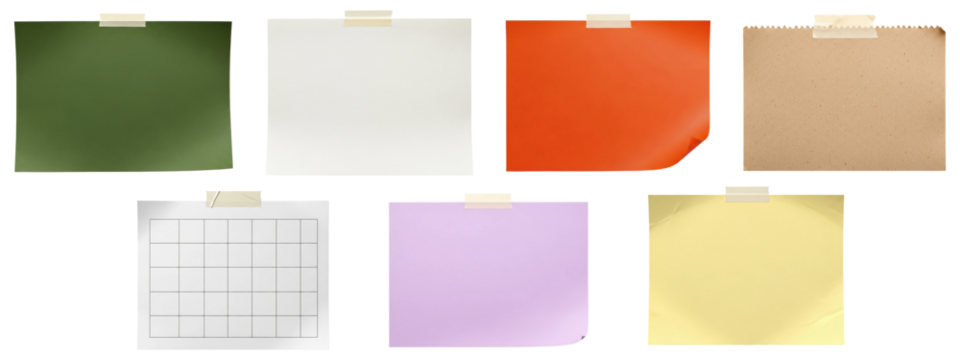 A diverse collection of colorful blank paper notes and a grid calendar page taped to a wall