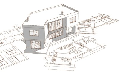 house architectural project sketch 3d illustration	
