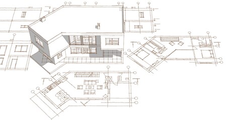 house architectural project sketch 3d illustration	
