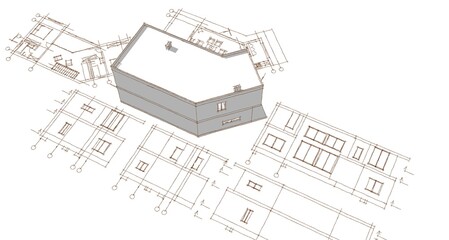 house architectural project sketch 3d illustration	
