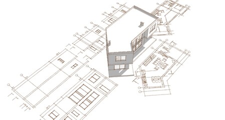 house architectural project sketch 3d illustration	
