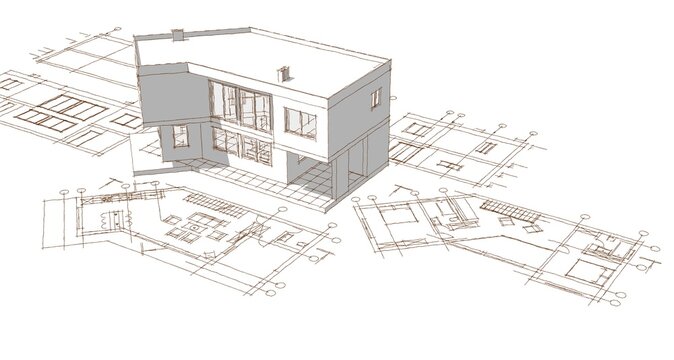 house architectural project sketch 3d illustration	
