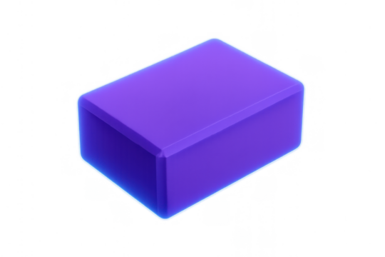 Purple yoga block with subtle blue glow assisting in fitness and balance practice on a transparent background