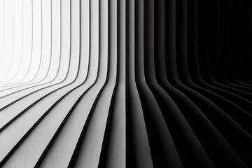 Naklejka premium Curved lines form an abstract tunnel with a gradient from white to black, creating modern visual depth.